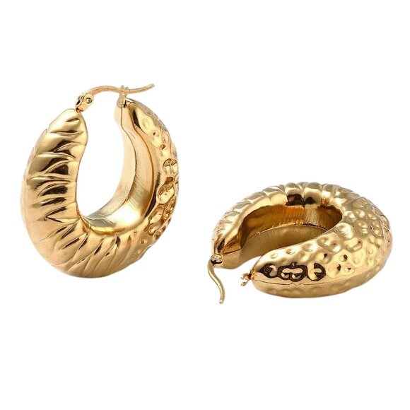 1 1/2 Inch 40mm Hoop Gold Tone Pierced Post Earrings - Picture 4 of 5